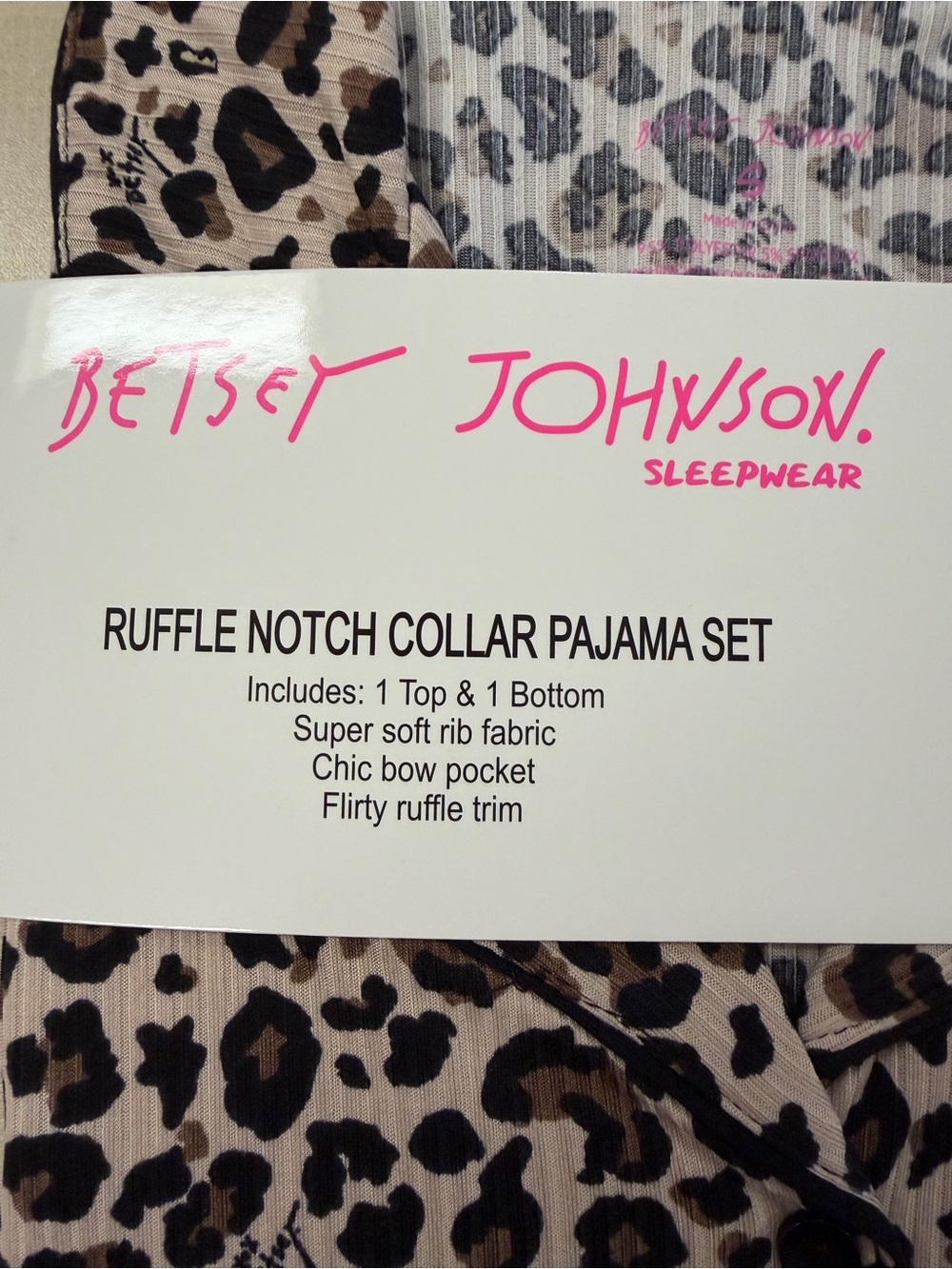 Betsey Johnson Leopard Ruffle Notch Collar Pajama Set - size small - Picture 3 of 5